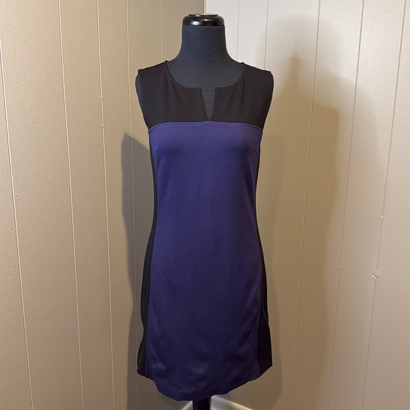 DKNY Women’s 2 Midi Dress V Neck Colorblock Back Zipper Sleeveless - Picture 1 of 6